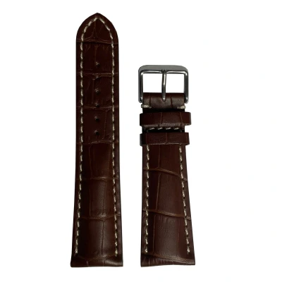 Afbeelding van Horlogeband 24mm Bruin ( wit stiksel ) Echt leer in croco print Roestvrijstalen gesp