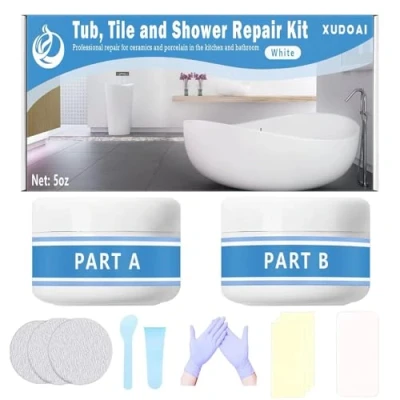 Afbeelding van Reparatieset voor badkuip, tegels en douche, wit, 5 oz badkamer van porselein, acryl, glasvezel