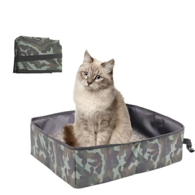 Afbeelding van Kattentoilet, draagbaar, opvouwbaar, voor op reis, waterdicht, ademend, katten, auto, reizen, camping, groot, legergroen