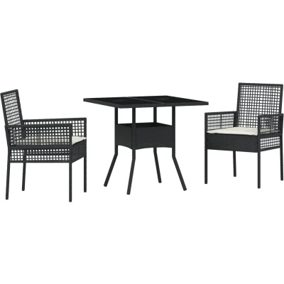 Afbeelding van vidaXL 3 delige Tuin Eetset Zwart Poly Rattan