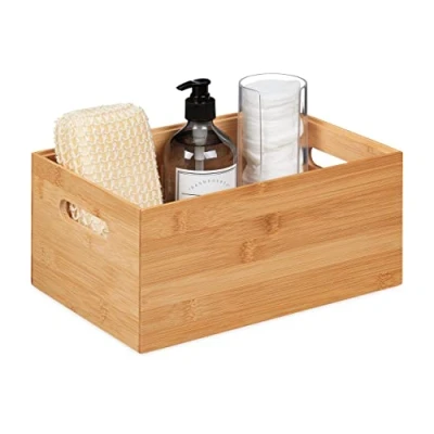 Afbeelding van Relaxdays opbergdoos bamboe stapelbaar opbergbox organizer handgrepen natuur M