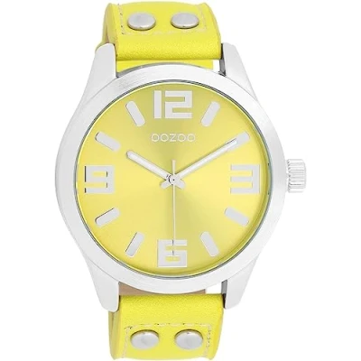 Afbeelding van OOZOO Timepieces Zilverkleurige horloge met fluo gele leren band C1071