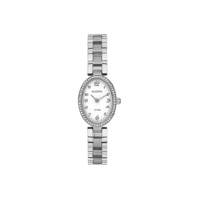 Afbeelding van Adora Dameshorloge AT5668 Ovaal Design Titanium Kast &amp; Band Kristallen Rand Elegant Tijdloos