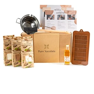 Afbeelding van Pure Xocolate DIY chocolade, complete set om zelf te maken, veganistisch, lactosevrij, suikervrij alternatief, wit, bruin of zwart, cadeauset voor kinderen, vrouwen en mannen