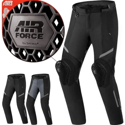 Afbeelding van SHIMA Rush Airforce Motorbroek voor heren met protectoren, mesh, kniebeschermers, zomer, luchtig, motorbroek, waterdicht, motorjack, tochten (zwart, mannen, textielbroek, maat 3XL)