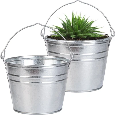 Afbeelding van Esschert Design Emmer/plantenpot 2x zink zilver D25 x H19 cm IJzeren emmer / teil