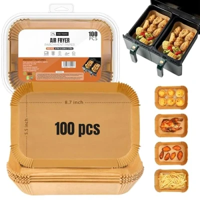 Afbeelding van K MART Luchtfriteuse Liners Wegwerp, 5,5 Inch 100 stuks Rechthoekige Airfryer Liners, Non Stick, Hittebestendig, Food Grade Bakpapier, Perkamentpapier voor bakken, braden, Magnetron