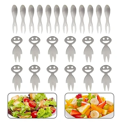 Afbeelding van SENZEAL 24 Stuks Mini Fruitvorkjes Roestvrij Staal Dessertvork Taartvork Salade Vork Grappige Herbruikbare Fruitvork Set voor Thuiskeuken Picknicks Feestje