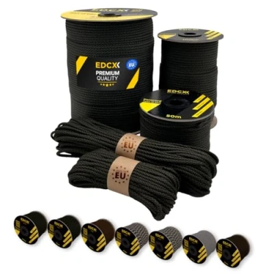 Afbeelding van EdcX 4 mm nylon Paracord 550 (15, 30, 50, 60 en 100 m) Type III, 100% touw Militaire kleuren (zwarte slang,