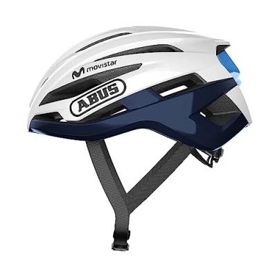 Afbeelding van ABUS StormChaser Racefiets Helm Lichte en comfortabele Fietshelm voor Professionele Wielrenners, Dames Heren Wit / Blauw, Maat S