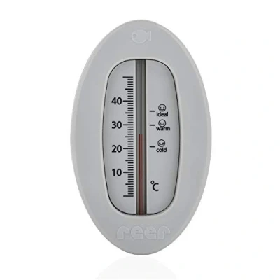 Afbeelding van Reer Babythermometer voor de badkuip met schattig onderwaterwereldmotief, kindveilige badthermometer, grijs