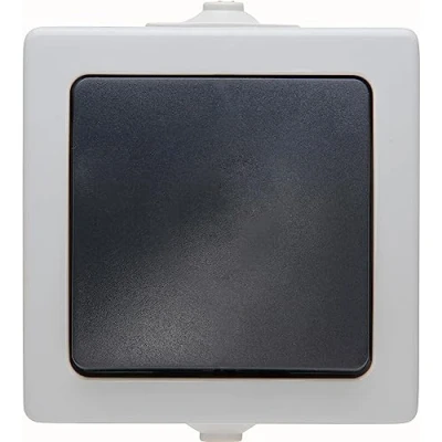 Afbeelding van Nautic Wipschakelaar Kruis Opbouw IP44 Antraciet / Wit