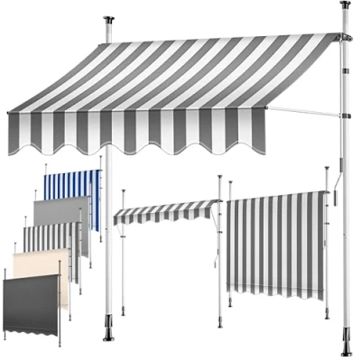 Afbeelding van KESSER® Zonnescherm Luifel handmatig uitschuifbaar 300cm Zonneluifel UV Bescherming Zonwering Klemluifel voor Buiten, Terras, Balkon, Tuin in hoogte verstelbaar zonder boren, Wit/Grijs