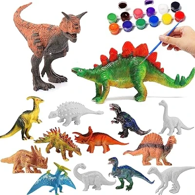 Afbeelding van TuYines dinosaurus schilderset voor kinderen, figuren, knutselset, 14 stuks, 3D dinosaurus, speelgoed, schildersets, kinderen vanaf 4, 5, 6, 7, 8, 9, 10 jaar oud, jongens en meisjes,