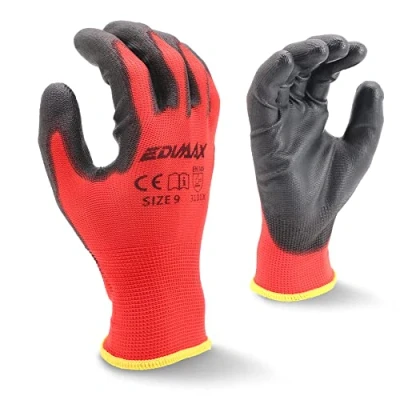 Afbeelding van EDIMAX, Werkhandschoenen, 12 paar, hoge slijt en scheurvastheid niveau 3, naylon PU coating, veelzijdig, maat 8, 9 10, mechanische industriële bescherming, volledige veiligheid (maat L/9)