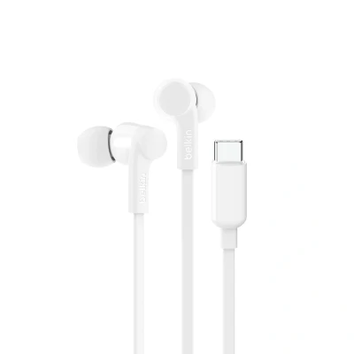 Afbeelding van Belkin SoundForm oortjes met draad, in ear oordopjes microfoon en USB C connector Voor onder meer iPhone 15, iPad Mini, Galaxy S24 Android (USB koptelefoon) Wit