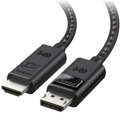 Afbeelding van Cable Matters 8K DisplayPort 1.4 naar HDMI kabel 6ft / 1,8m met 4K 120Hz of 8K, unidirectionele in zwart, ondersteuning voor RTX 3080/3090, RX 6800/6900 en meer