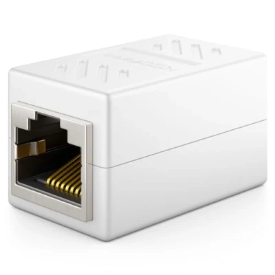 Afbeelding van deleyCON 1x CAT6 Koppeling Connector Netwerkkabel Patchkabel Ethernet Kabel Adapter Modulair Afgeschermd 2X RJ45 Bus DSL LAN Wit