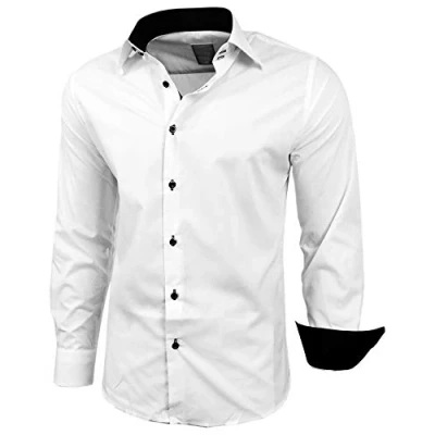 Afbeelding van Baxboy B 444 Overhemd, voor heren, slimfit, gemakkelijk te strijken, lange mouwen, wit/zwart, 3XL