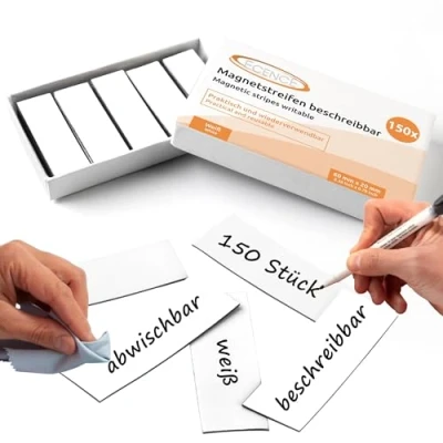 Afbeelding van ECENCE 150 Magneetstrips beschrijfbaar 60x20mm Wit kleefstrips om op maat te snijden uitwisbare magneetplaten Magneetetiketten voor whiteboards, koelkasten, magneetbord