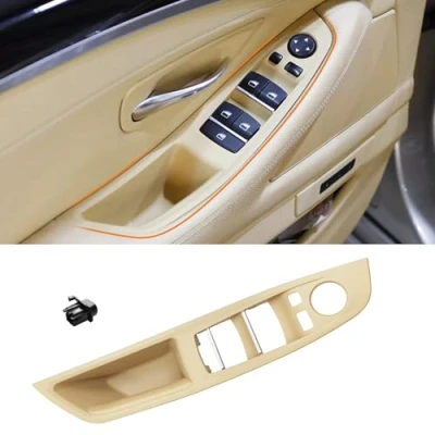 Afbeelding van TTCR II Compatibel met deurgreep binnen links BMW 5 serie F10/F11, linker voordeur greepbekleding, raamschakelaar, armleuningbekleding voor F10 F11:520 523 525 528 530 535 (2010 2016) beige