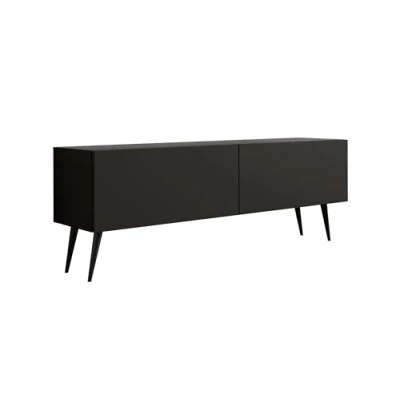 Afbeelding van 3E 3xE living.com TV meubel: twee deuren, planken, kleur: mat zwart, zwarte poten D: L: 140 cm, H: 52 32 cm