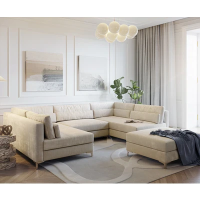 Afbeelding van Zitbank Elio 300x185 cm beige met hocker woonlandschap