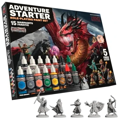Afbeelding van The Army Painter GameMaster: Adventure Starter Role playing Paint Set, 15 x 18 ml Warpaints Fanatic acrylverf, incl. een Brush On Primer, 5 GRATIS miniaturen en 1 penseel Voor Warhammer &amp; DnD