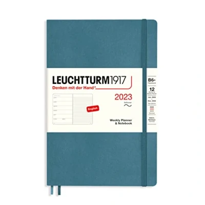 Afbeelding van LEUCHTTURM1917 365919 Wekelijkse kalender &amp; notitieboek zachte kaft Paperback (B6+) 2023, 12 maanden, steenblauw, Engels