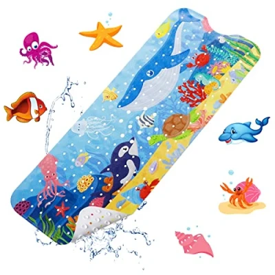 Afbeelding van YOCOLE badmat voor kinderen, 100 x 40 cm, douchemat, badmat, antislip, badkuip, douche, badinzet, BPA vrij, pvc met zuignappen, schimmelbestendig en machinewasbaar