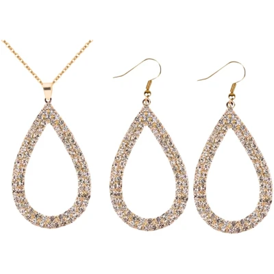 Afbeelding van Set ketting zilver oorbellen goudkleurig strass druppel Oana Charme Bijoux