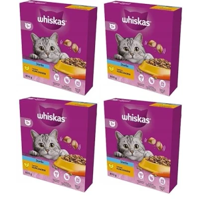 Afbeelding van Whiskas Steriel 1+ droogvoer met kip in doos, 4 x 800 g (4 verpakkingen) droog kattenvoer voor volwassenen, gesteriliseerde of gecastreerde katten