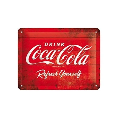 Afbeelding van Nostalgic Art Coca Cola Logo Red Gift idea for Coke fansRetro Tin SignMetal PlaqueVintage design wall decoration15 x 20 cm