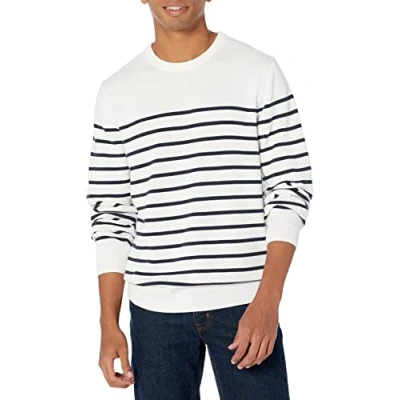 Afbeelding van Amazon Essentials Men&#039;s Trui met ronde hals (verkrijgbaar in grote en lange maten), Marineblauw Wit Gestreepte streep, M