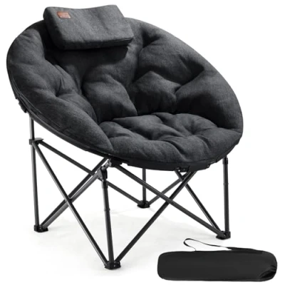 Afbeelding van EVER ADVANCED Luxe campingstoel, opvouwbaar, Moonchair XXL, 150 kg, rond, klapstoel, dik gevoerd, oversized vouwstoel, hoge rugleuning met kussen, extra breed, voor outdoor, tuin, balkon, indoor