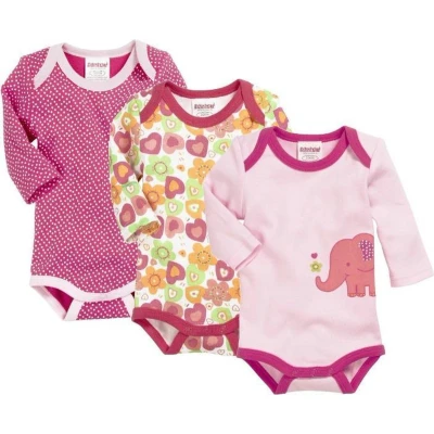 Afbeelding van Playshoes Schnizler set 3 rompers lange mouw olifant roze