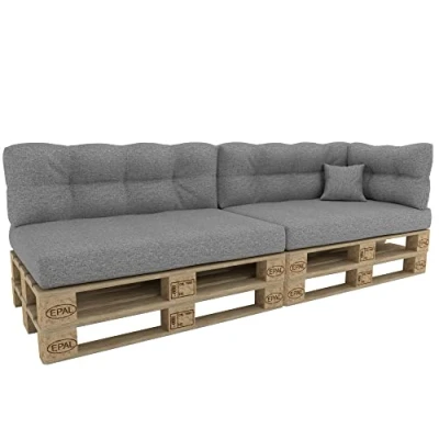 Afbeelding van POKAR Palletkussen Kussenset voor Europallets 6er: 2x Kussenzitting 120x80cm + Kussen rug 120x40cm 1x Zijkussen 60x40cm +1x Sierkussen 40x40cm, Bank, zonder Pallets, Grijs