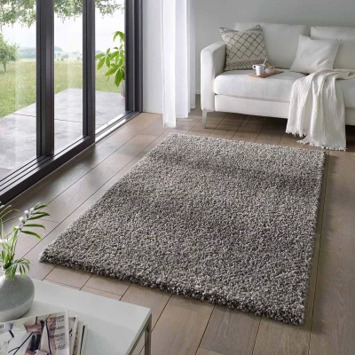 Afbeelding van Hoogpolig Vloerkleed Effen Classic Donkergrijs 250x250 Cm
