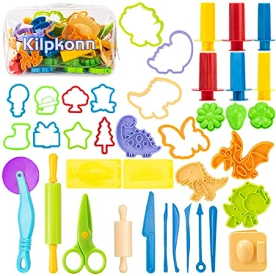 Afbeelding van 42 stuks Kneedgereedschap deeg, deeggereedschap kit, schaar, rollende speld met opbergzak, Party Pack Speeldeeg Set voor kinderen Peuters Jongens Meisjes