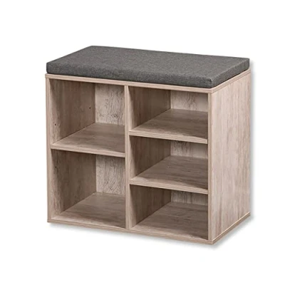 Afbeelding van Kesper Schoenenkast met zitkussen, materiaal: vezelplaat, afmetingen: B 51,5 x H 48 cm L 29,5 cm, kleur: wit gekalkt 15911
