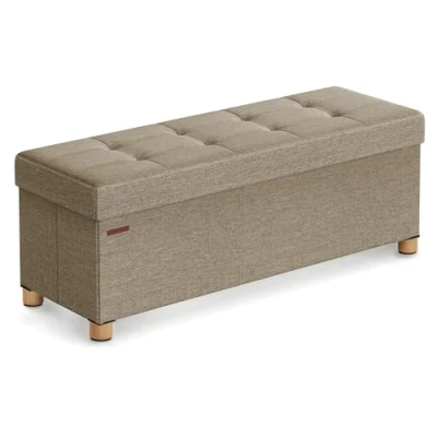 Afbeelding van SONGMICS Poef met opbergruimte, inklapbare zitbank poten, 38 x 110 40 cm voetenbank, opbergdoos, tot 300 kg belastbaar, voor woonkamer, slaapkamer, hal, camelbruin LSF018K11
