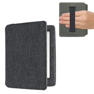 Afbeelding van kwmobile Flip cover eReader hoesje compatibel Met Kobo Aura Edition 1 handvat In donkergrijs