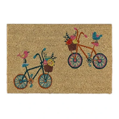 Afbeelding van Relaxdays deurmat kokos, met print van fiets, 40x60 cm, antislip, rechthoekig, droogloopmat voor binnen &amp; buiten, natuur