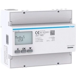 Afbeelding van Hager kwh meter 3 fase directe meting 125a 92 276v 160 480v klasse b pulsuitgang mid modbus afname levering multi tarief ecr310d