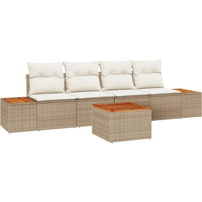 Afbeelding van vidaXL 5 delige Tuin Sofa Set met Kussens Beige Poly Rattan Acacia