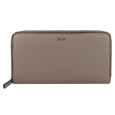 Afbeelding van BOSS Leren Portemonnee Alyce Ziparound Wallet Taupe