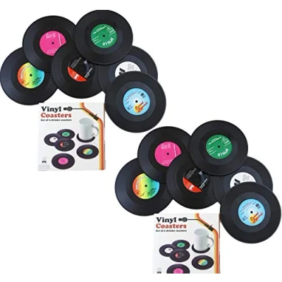 Afbeelding van Dr.JIEER vinyl Record Coasters, platenonderzetter,Set van 12 onderzetters, retro matten placemats voor koude warme dranken, anti slip tafelbescherming voorkomt wegglijden 4.1