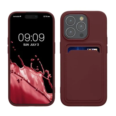 Afbeelding van kwmobile telefoonhoesje geschikt voor iPhone 15 Pro Hoesje met pasjeshouder TPU case in wijnrood
