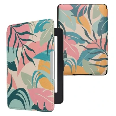 Afbeelding van kwmobile e reader hoesje compatibel met Amazon Kindle Paperwhite Magneetsluiting Ereader case Tropische jungle in poederroze/geel/groen