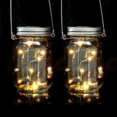 Afbeelding van Relaxdays solar weckpot set van 2 stuks op zonne energie windlicht solarlamp glas